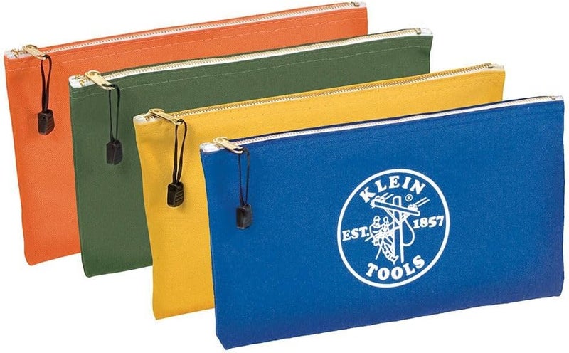 Klein Tools 4-Piece Utility Bag Set - Zipper Tool Bags in Olive, Orange, Blue, and Yellow, 12.5-Inch Canvas - Image 1