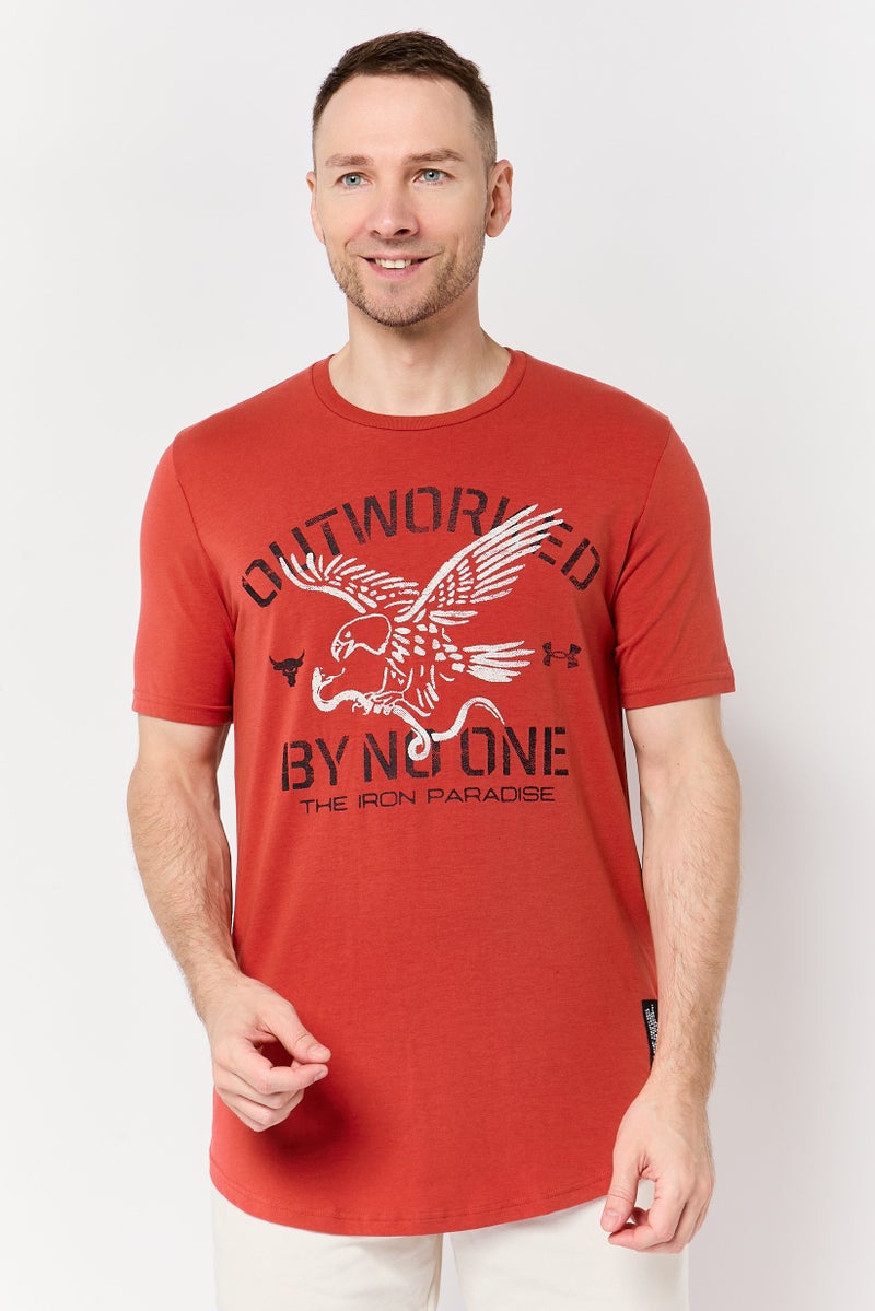 UNDER ARMOUR Men Loose Fit Short Sleeve Outdoor T-Shirt, Rust - Image 1