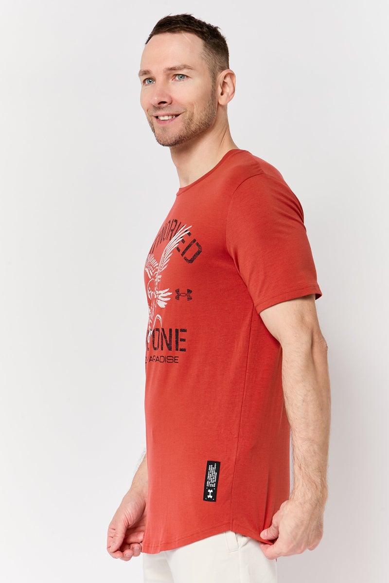 UNDER ARMOUR Men Loose Fit Short Sleeve Outdoor T-Shirt, Rust - Image 3