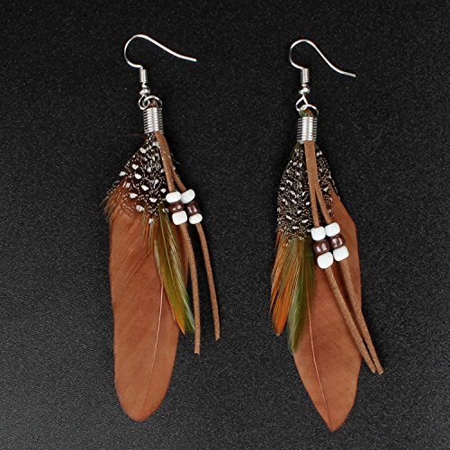 KISSPAT Nature Feather Dangle Earrings, Brown, 3-3.5 in Length, Alloy Hook, Handmade - Image 3