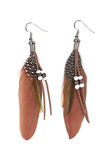 KISSPAT Nature Feather Dangle Earrings, Brown, 3-3.5 in Length, Alloy Hook, Handmade - Image 1