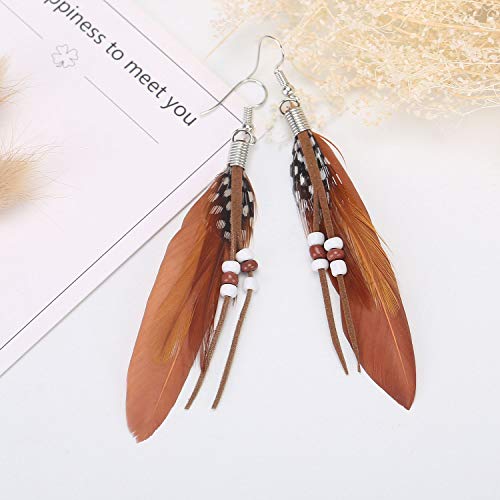 KISSPAT Nature Feather Dangle Earrings, Brown, 3-3.5 in Length, Alloy Hook, Handmade - Image 4