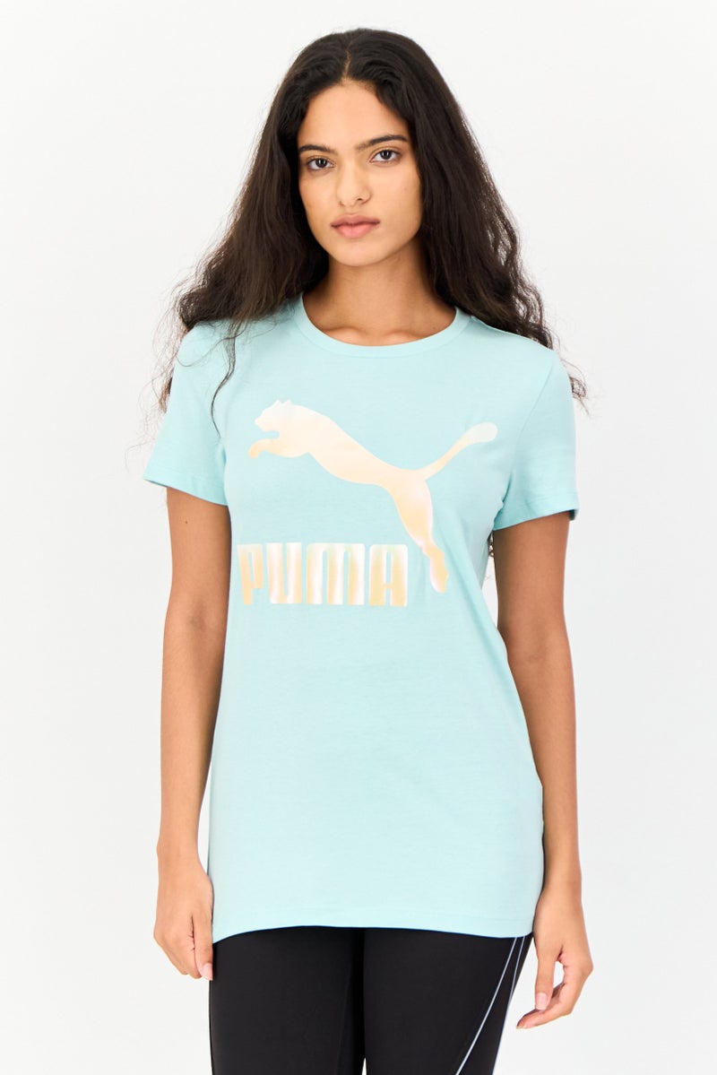 PUMA تي شيرت تدريب قصير الأكمام للنساء، تركواز باهت - Image 1