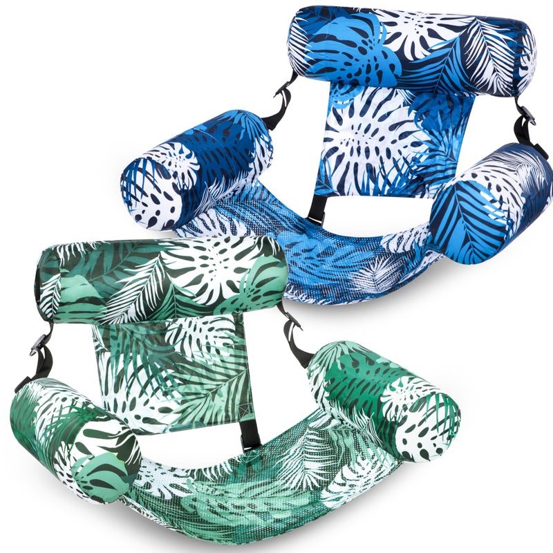 Sloosh Pool Floats Adult 2 Packs Inflatable Pool Lounge ChairsBlow up Hammock Pool Noodles Floats for AdultsFloating Water Chair for Pool Party Lake River Water FunTropical LeavesGreenBlue - Image 2