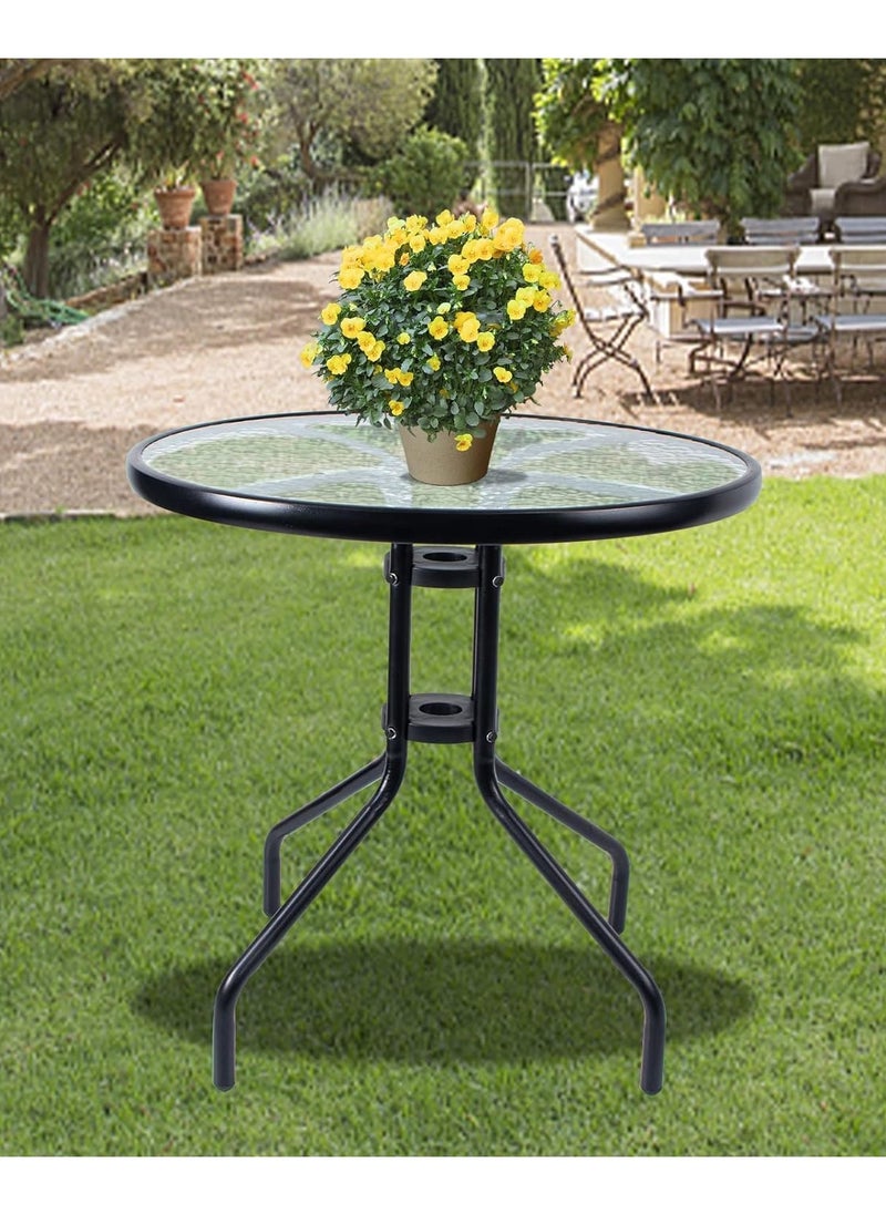 DubaiGallery Outdoor Bistro Table Patio Dining Table Round Side Table Coffee Table Furniture with Metal Frame Water Ripple Glass Top  - Image 4
