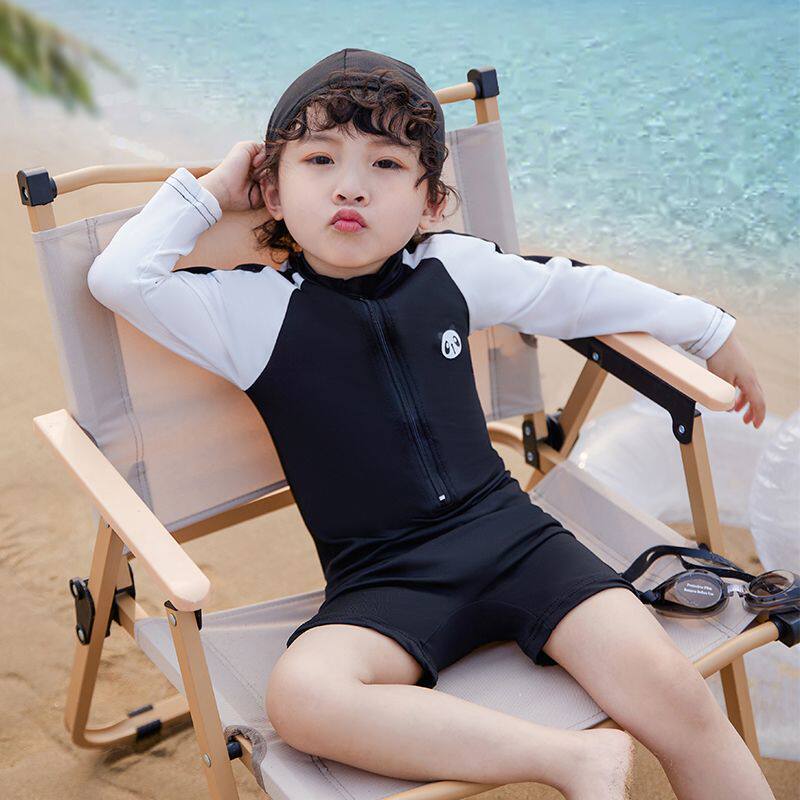 Korean Children's One Piece Swimsuit, Long Sleeve, Sun Protection, Quick Dry - Image 1