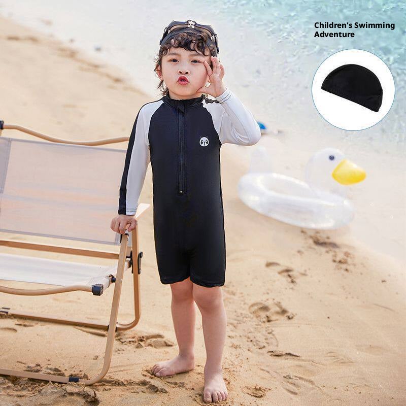 Korean Children's One Piece Swimsuit, Long Sleeve, Sun Protection, Quick Dry - Image 3