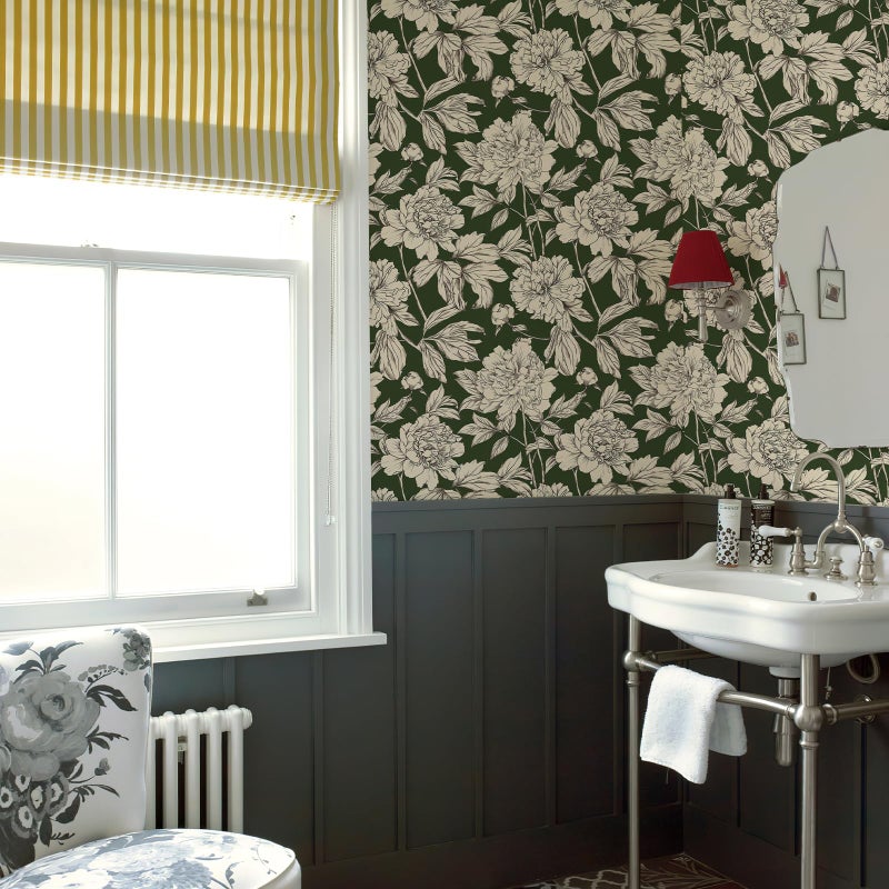 Simon&Siff Floral Linear Wallpaper, Black White Peel and Stick Wallpaper Sketch Flowers Removable Floral Wall Paper for Bedroom Bathroom Walls Cabinets Shelves (Green, 17.3"x118") - Image 5