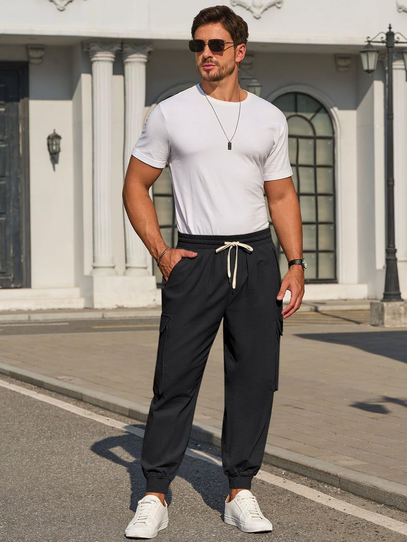 Runcati Men's Joggers Pants Casual Baggy Cotton Drawstring Tapered Sweatpants Cargo Hippie Loose Fit Trousers with Multi-Pocket - Image 3
