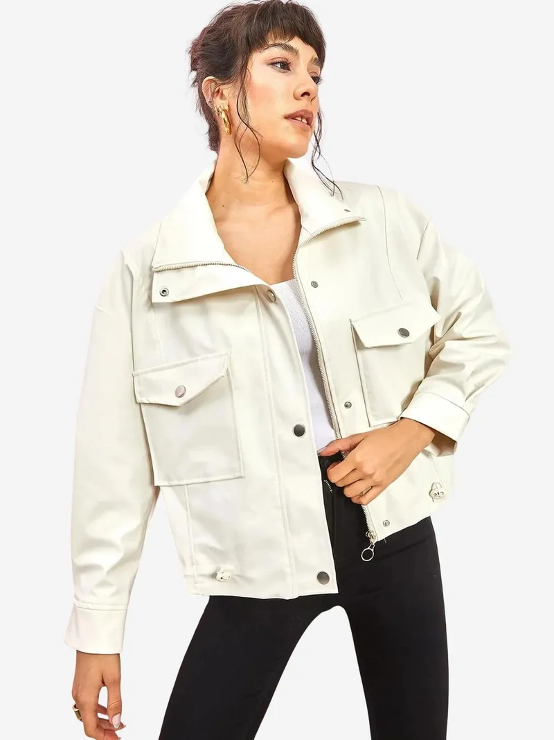 Bianco Lucci LUCCI Faux Leather Biker Jacket
