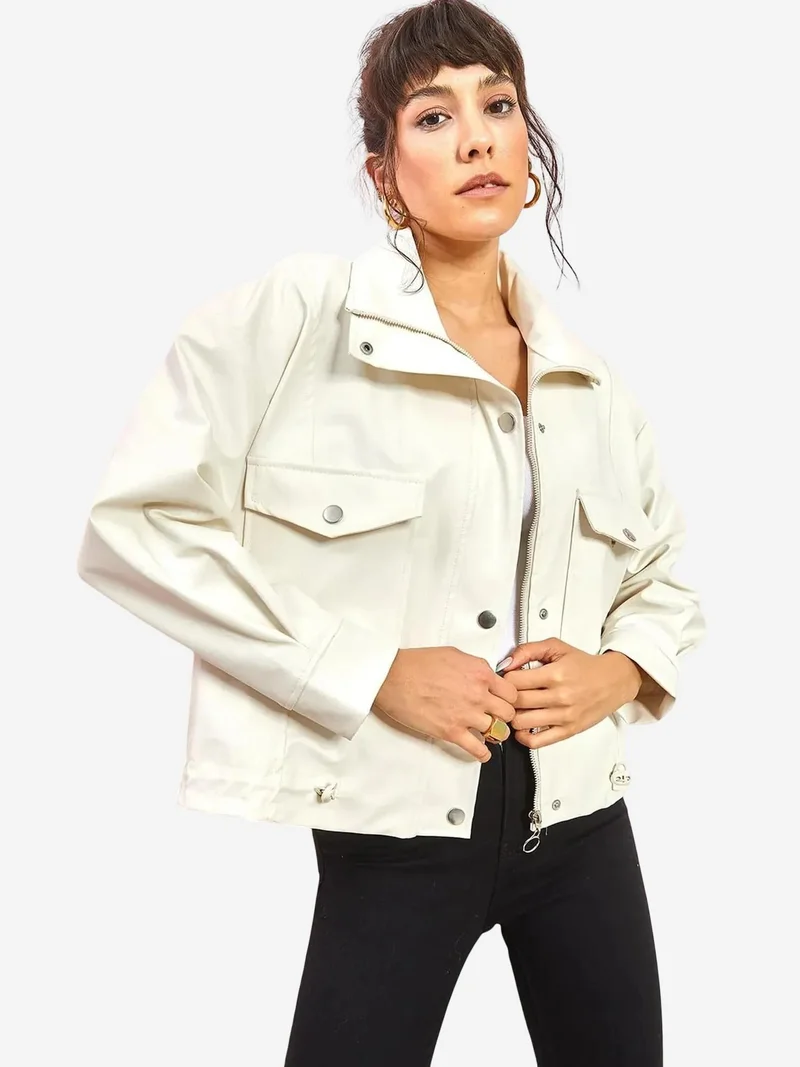 Bianco Lucci LUCCI Faux Leather Biker Jacket