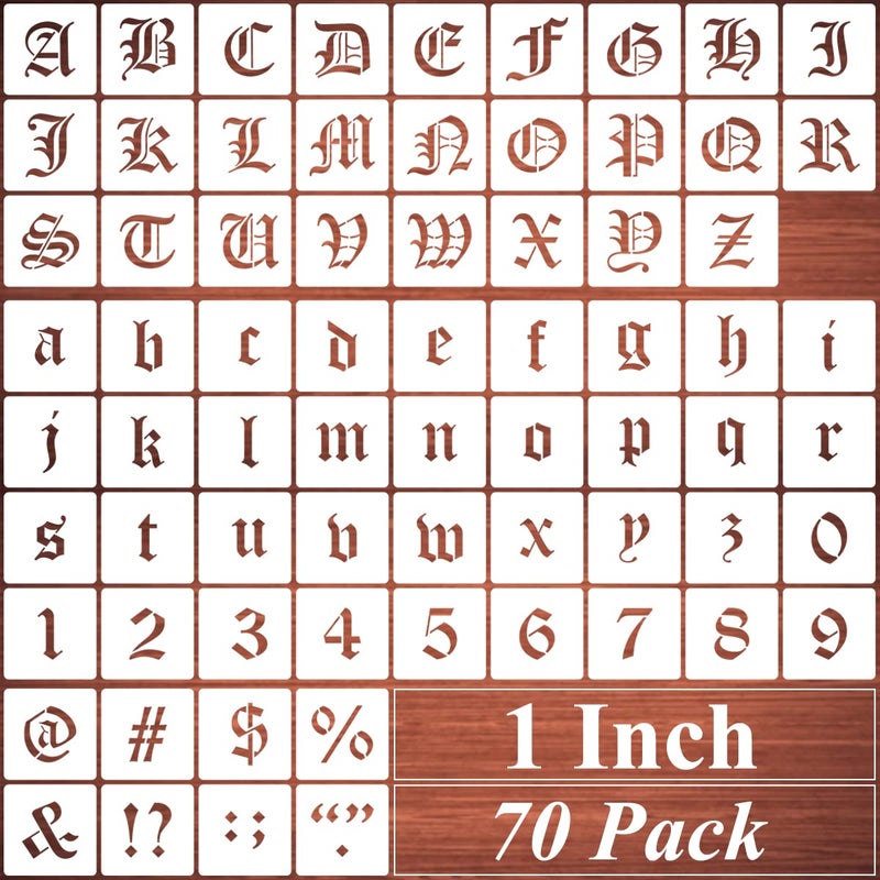 1 Inch Alphabet Letter Stencils for Painting  70 Pack Old English Letter and Number Stencil Templates with Signs for Painting on Wood Reusable Letters Stencils for Chalkboard Wood Signs  Wall Art