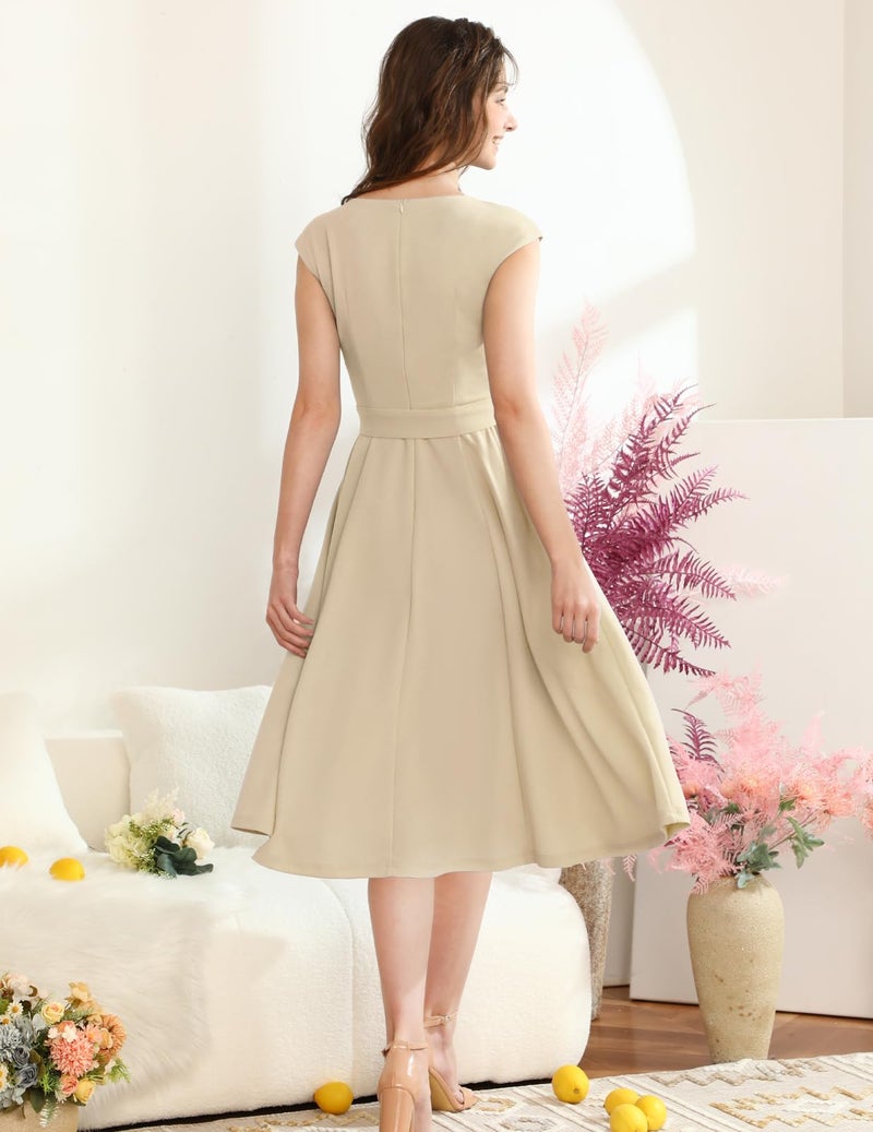 DRESSTELLS Cocktail Dress, Summer Wedding Guest Dresses for Women 2024, Formal Vintage Party Midi Dress, Modest Homecoming Prom Dress for Teens Champagne M - Image 4
