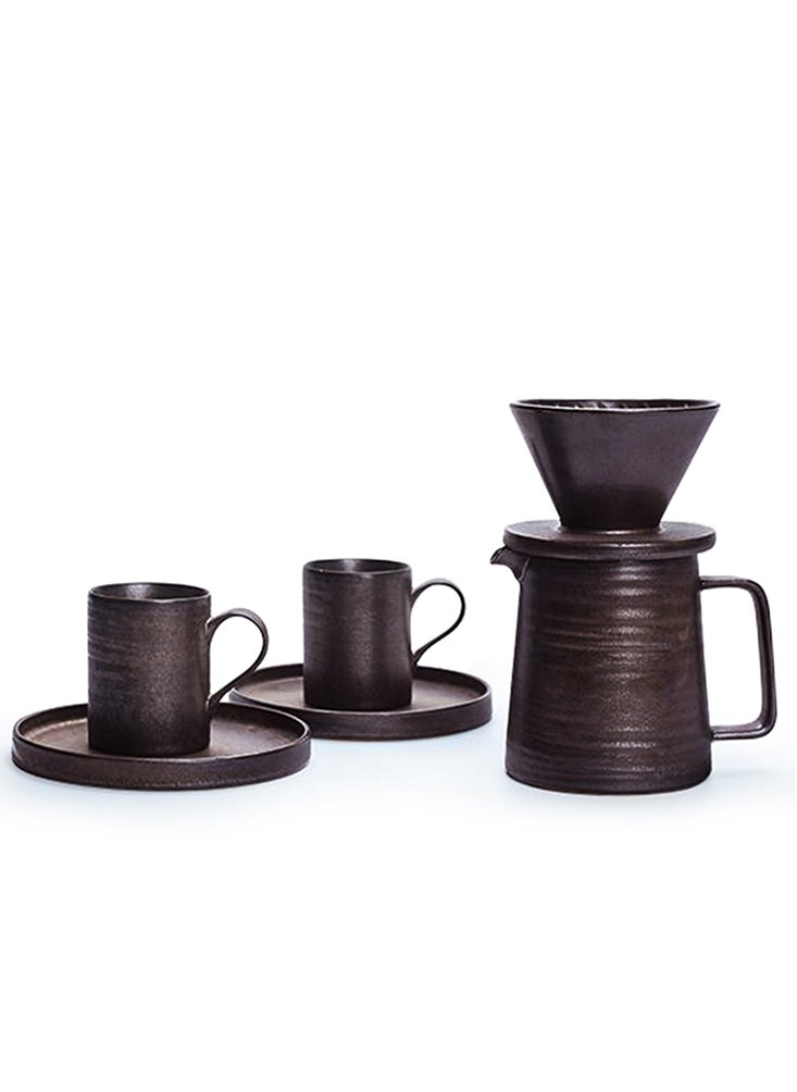 Perfii Vintage 6-Piece Ceramic Coffee Set with 2 Cups, 2 Ceramic Coasters, Porcelain Coffeepot, and Ceramic Filter  - Image 1
