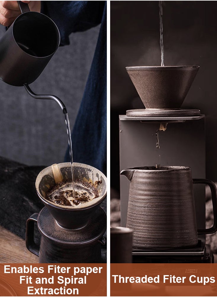 Perfii Vintage 6-Piece Ceramic Coffee Set with 2 Cups, 2 Ceramic Coasters, Porcelain Coffeepot, and Ceramic Filter  - Image 3