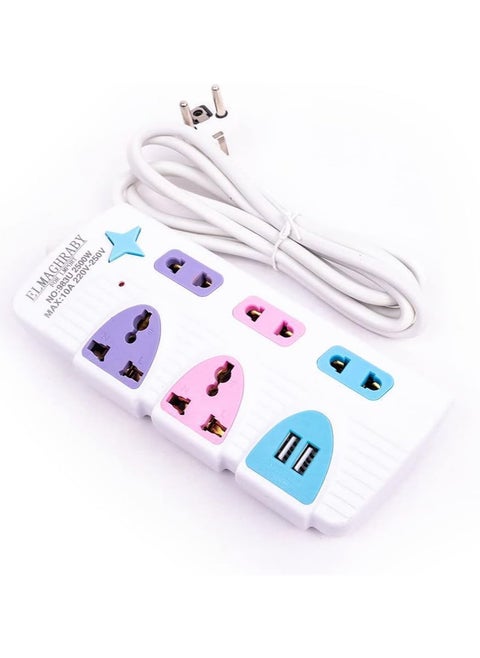 Star Power Strip Plus 2 USB Charging Port with Lock & Unlock/2m Cable (5 Inputs including 2 Triple Inputs)