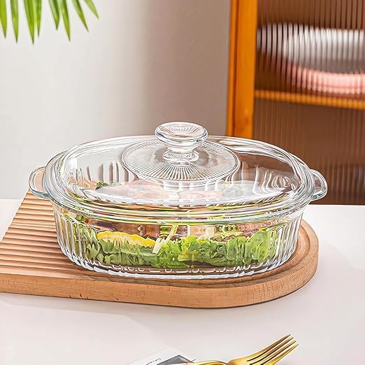 Mevanta Glass Casserole with Lid - 1800ML Borosilicate Glass Bowl for Cooking Baking Serving Mixing Storing - Microwave & Oven Safe Serving Bowl with Lid for Kitchen ,Dining , Food Multipurpose (Oval - A, Set of 2) - Image 2