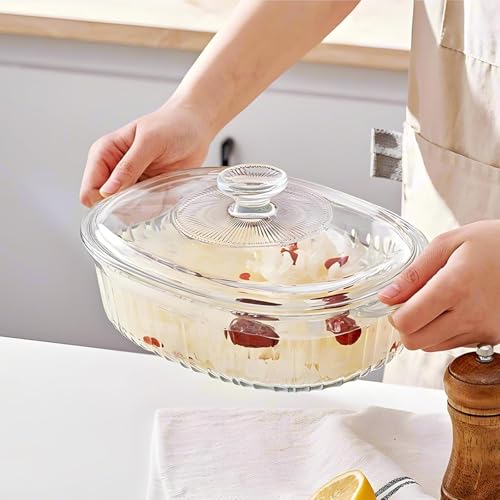 Mevanta Glass Casserole with Lid - 1800ML Borosilicate Glass Bowl for Cooking Baking Serving Mixing Storing - Microwave & Oven Safe Serving Bowl with Lid for Kitchen ,Dining , Food Multipurpose (Oval - A, Set of 2) - Image 5