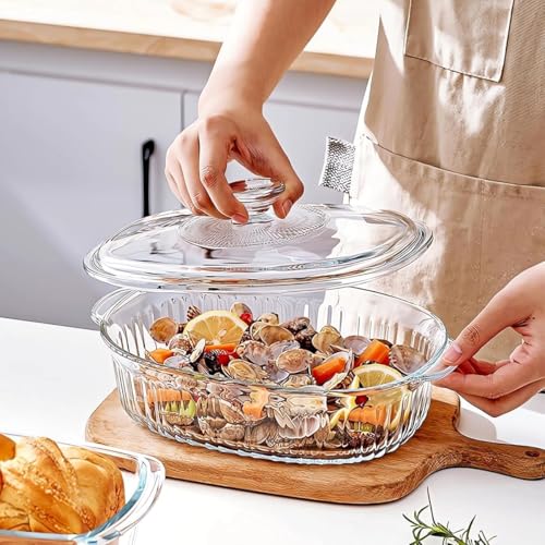 Mevanta Glass Casserole with Lid - 1800ML Borosilicate Glass Bowl for Cooking Baking Serving Mixing Storing - Microwave & Oven Safe Serving Bowl with Lid for Kitchen ,Dining , Food Multipurpose (Oval - A, Set of 2) - Image 4