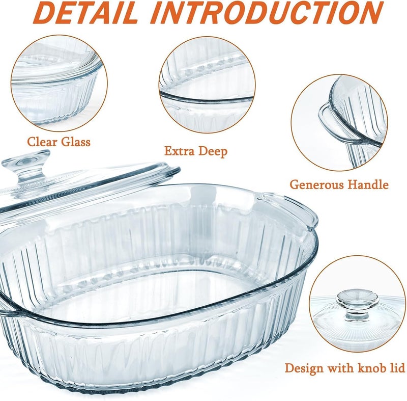 Mevanta Glass Casserole with Lid - 1800ML Borosilicate Glass Bowl for Cooking Baking Serving Mixing Storing - Microwave & Oven Safe Serving Bowl with Lid for Kitchen ,Dining , Food Multipurpose (Oval - A, Set of 2) - Image 3
