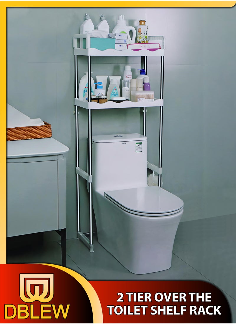 DBLEW 2 Tier Over The Toilet Storage Shelf Bathroom Organizer Storage Rack 10kg Capacity Layer Shelves Petal Drainage Holes Rust Free Stainless Steel Fits Toilets Under 94 cm Seat Height Space Saving  - Image 1