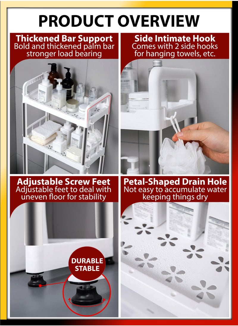 DBLEW 2 Tier Over The Toilet Storage Shelf Bathroom Organizer Storage Rack 10kg Capacity Layer Shelves Petal Drainage Holes Rust Free Stainless Steel Fits Toilets Under 94 cm Seat Height Space Saving  - Image 2
