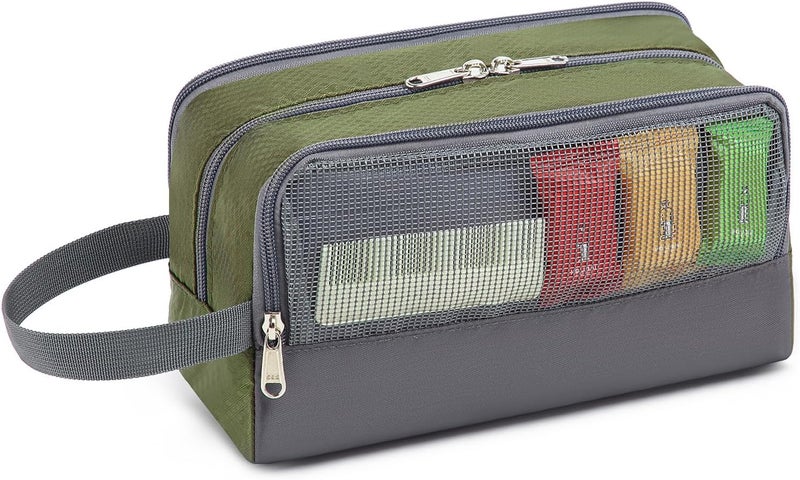 Yeiotsy Toiletry Bag, Light Mesh Travel Toiletry Organizer for Weekend Trip Gym Bag Mens Shaving Kit Bag (Army Green) - Image 3