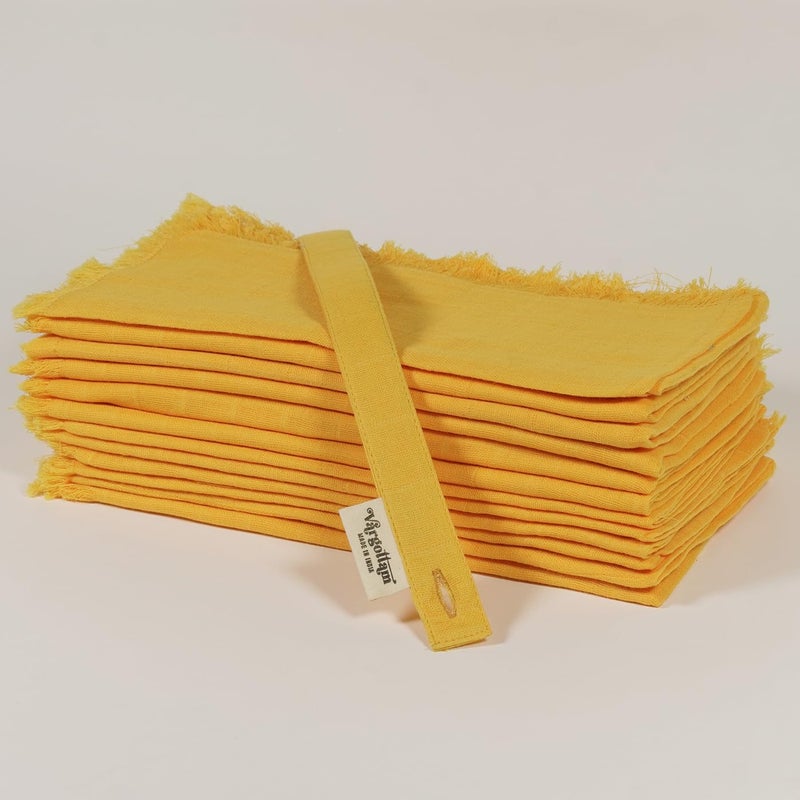 Vargottam 100% Cotton Muslin Cloth Napkins – Set of 12 | 20"x20" Reusable Table Linen with Fringed Edges & Self-Check Texture | Solid Color Napkins Perfect for Upscale Dining & Events - Orange - Image 2