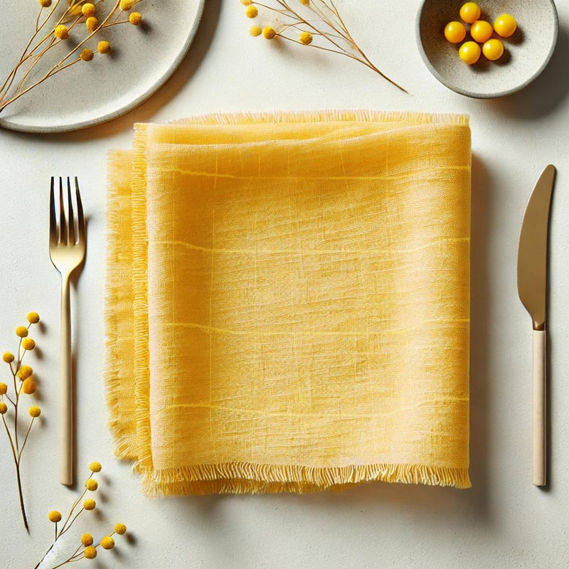 Vargottam 100% Cotton Muslin Cloth Napkins – Set of 12 | 20"x20" Reusable Table Linen with Fringed Edges & Self-Check Texture | Solid Color Napkins Perfect for Upscale Dining & Events - Orange - Image 1