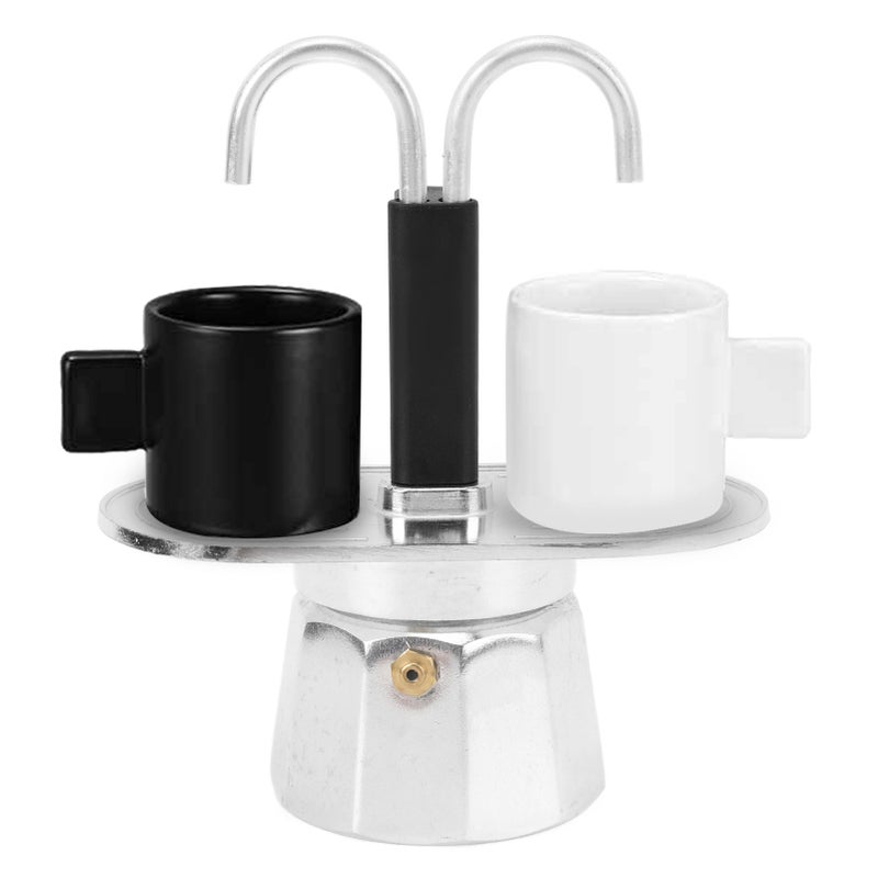 Double Head Coffee Pot 100ml Aluminum Alloy DIY Mini Italian Double Head Stovetop Coffee Maker for Home Cafe Decagon Base - Image 3