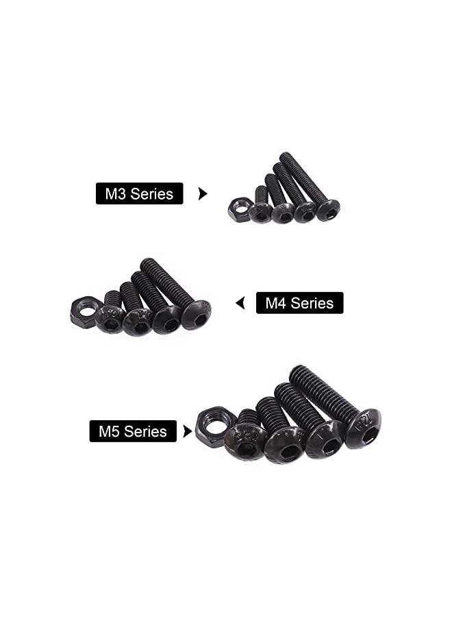 Hilitchi 460-Pcs M3 M4 M5 Button Head Hex Socket Head Cap Bolts Screws Nuts Assortment Kit - 10.9 Grade Alloy Steel - Image 3
