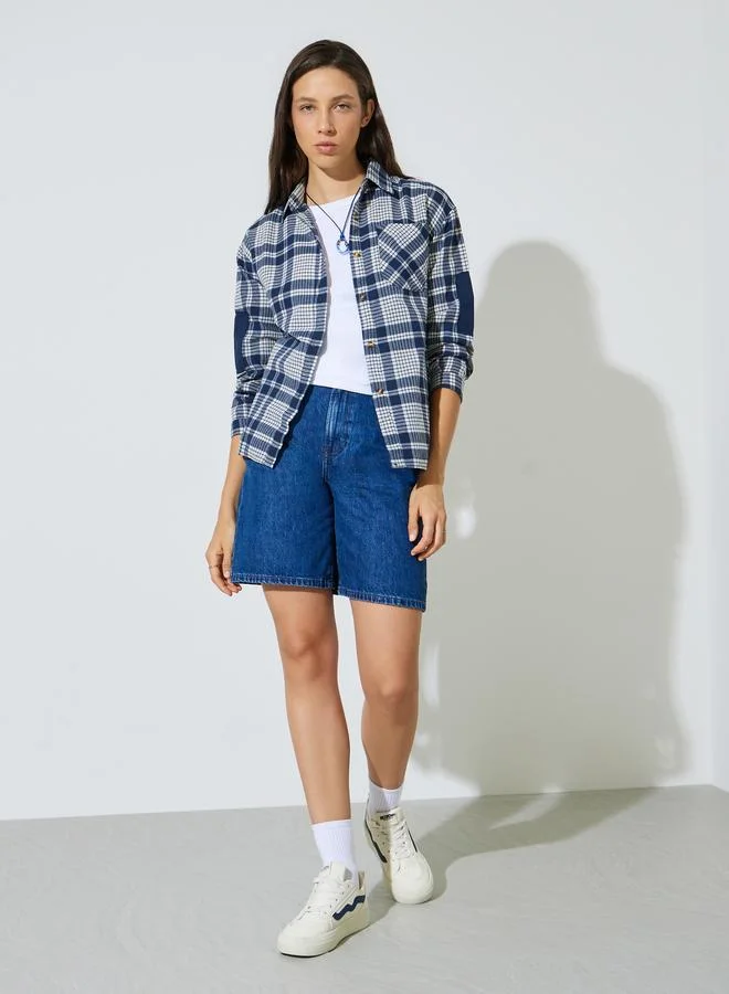 ستايلي Blue Plaid Long Sleeve Shirt
