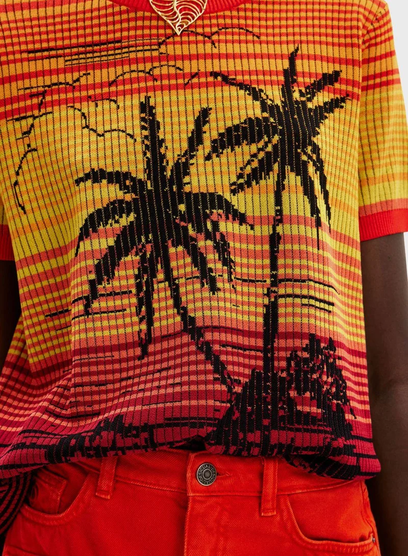 DESIGUAL Knit Palm Tree Crew Neck T-Shirt