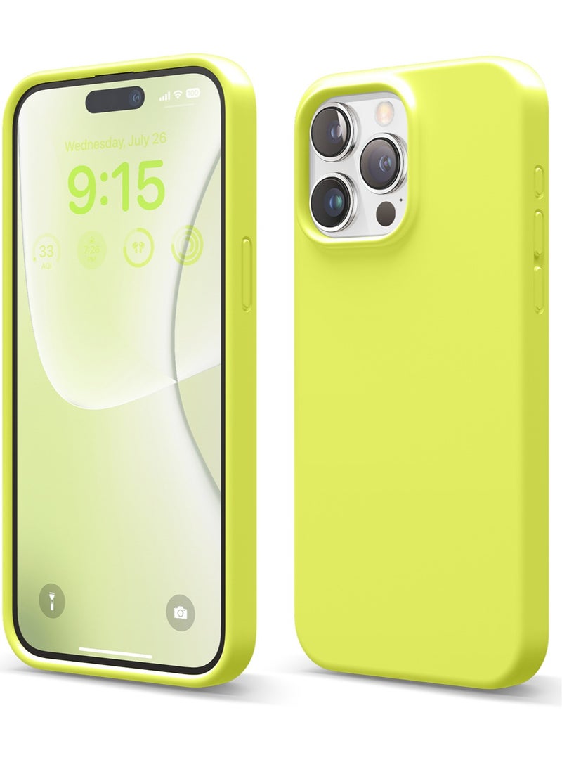 Elago Liquid Silicone for iPhone 15 Pro MAX Case Cover Full Body Protection, Shockproof, Slim, Anti-Scratch Soft Microfiber Lining - Neon Yellow - Image 1