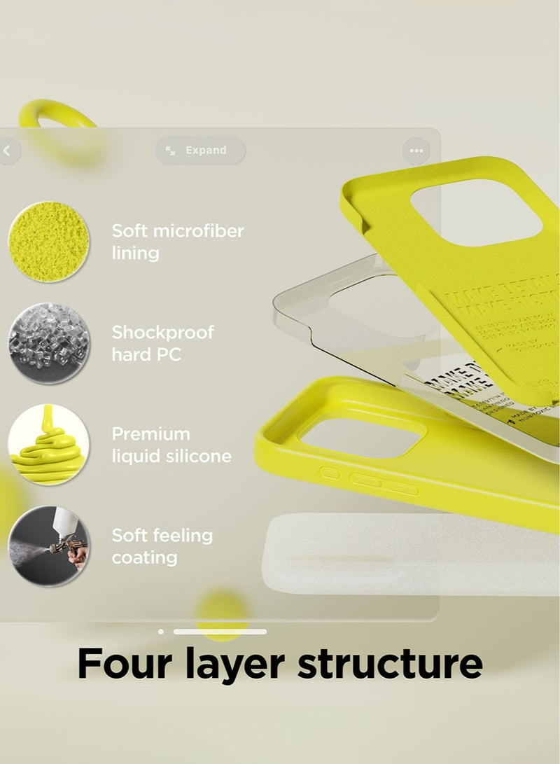 Elago Liquid Silicone for iPhone 15 Pro MAX Case Cover Full Body Protection, Shockproof, Slim, Anti-Scratch Soft Microfiber Lining - Neon Yellow - Image 4
