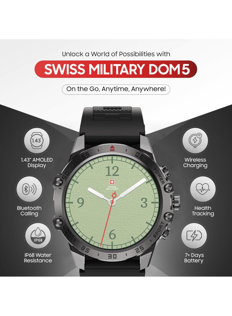 SWISS MILITARY Swiss Military DOM5 Smartwatch | AMOLED Screen, Voice Calls, Multilingual Interface, SpO2 & Heart Rate Monitor, IP68 Rated - Black  - Image 4