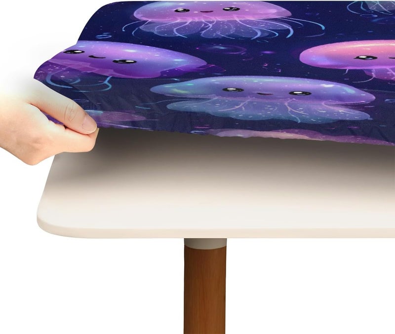 Purple Jellyfish Animals Square Fitted Tablecloth Waterproof Elastic Card Table Cover Stretch Wipeable Polyester Square Table Protector for Dining Kitchen Home Outdoor Picnic Decor,34x34inch - Image 4