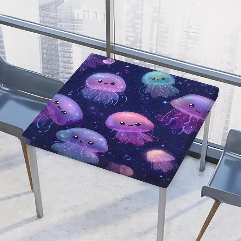 Purple Jellyfish Animals Square Fitted Tablecloth Waterproof Elastic Card Table Cover Stretch Wipeable Polyester Square Table Protector for Dining Kitchen Home Outdoor Picnic Decor,34x34inch - Image 1