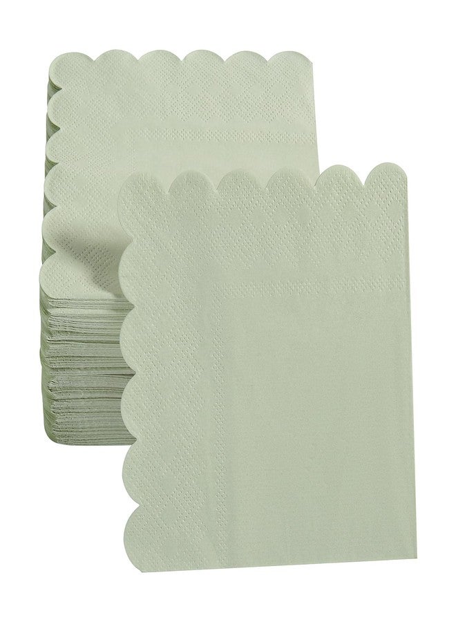 BEFORYOU 100 Pack Cocktail Napkin 2-Ply Scalloped Edged Dessert Napkins Folded 5 x 5 Inches Disposable Napkins for Dinner Wedding Birthday Party Bridal Anniversary Reception Event (Sage Green) - Image 4