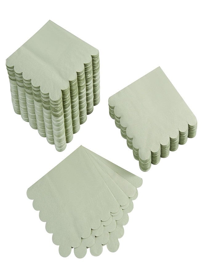 BEFORYOU 100 Pack Cocktail Napkin 2-Ply Scalloped Edged Dessert Napkins Folded 5 x 5 Inches Disposable Napkins for Dinner Wedding Birthday Party Bridal Anniversary Reception Event (Sage Green) - Image 1