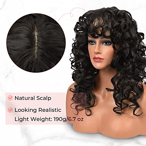 LONAI Curly Wig with Bangs for Black Women Long Black Kinky Wigs with Wispy Bangs WIG006 Curly Gorgeous Fringe Synthetic Wig for Daily Use Party Cosplay-Black - Image 3