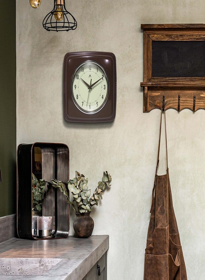 Infinity Instruments Square Retro Wall Clock, Mahogany, 9.25" - Image 4