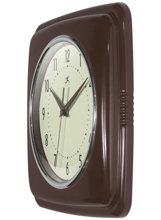 Infinity Instruments Square Retro Wall Clock, Mahogany, 9.25" - Image 3