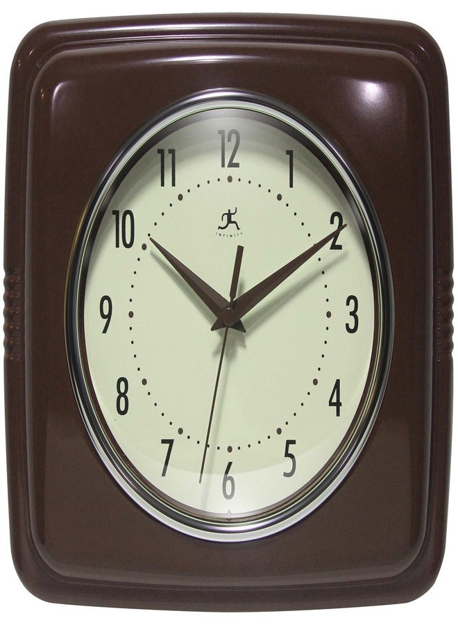 Infinity Instruments Square Retro Wall Clock, Mahogany, 9.25" - Image 1