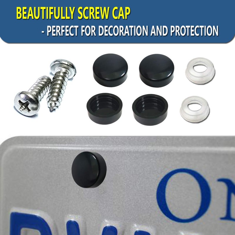 ZXFOOG Stainless Steel License Plate Screws-Anti-Rust Self-Tapping Car Tag Plate Fasteners for Mounting Frame Holder on Cars Trucks Motorcycle, Black Caps & Nylon Inserts - Image 4