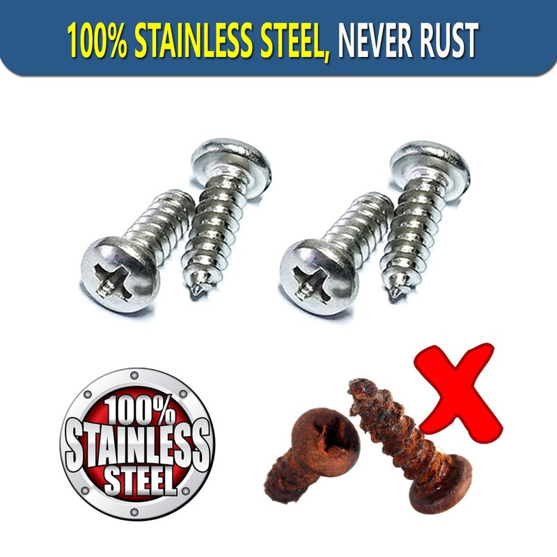 ZXFOOG Stainless Steel License Plate Screws-Anti-Rust Self-Tapping Car Tag Plate Fasteners for Mounting Frame Holder on Cars Trucks Motorcycle, Black Caps & Nylon Inserts - Image 2