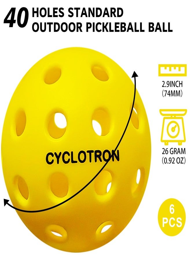 CYCLOTRON6-Pack Premium Pickleball Balls - USAP Approved, 40 Holes Outdoor/Indoor Pickle Balls with Bag, Perfectly Balanced, High Bounce True Flight, Pickle Ball for Tournament Play (Yellow) - Image 2