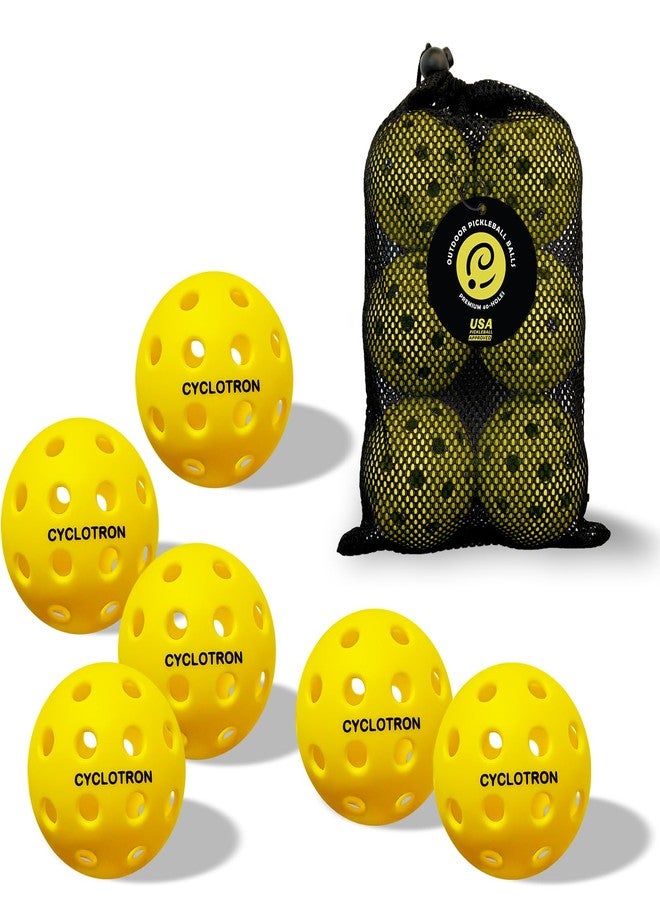 CYCLOTRON6-Pack Premium Pickleball Balls - USAP Approved, 40 Holes Outdoor/Indoor Pickle Balls with Bag, Perfectly Balanced, High Bounce True Flight, Pickle Ball for Tournament Play (Yellow) - Image 1