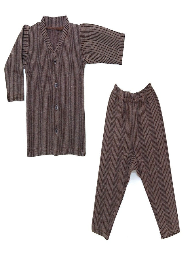 Tangy Kids Thermal Set Front Open Inner Winter Wear Top & Pyjama Body Warmer for New Born Infants Baby Boys & Baby Girls in Dark Color Set of 2 (Brown Blue, 12-18 Months) - Image 2