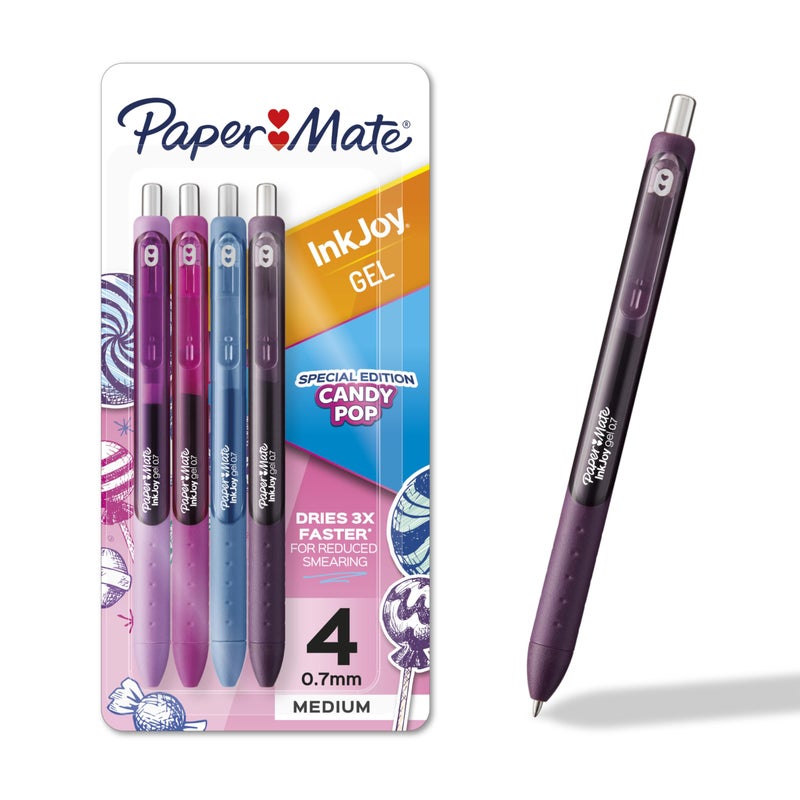 Paper Mate InkJoy Gel Pens, Candy Pop Special Edition, Medium Point (0.7mm), Retractable, Assorted Colors, 4 Count - Fun Office Supplies, Writing, Journaling - Image 1